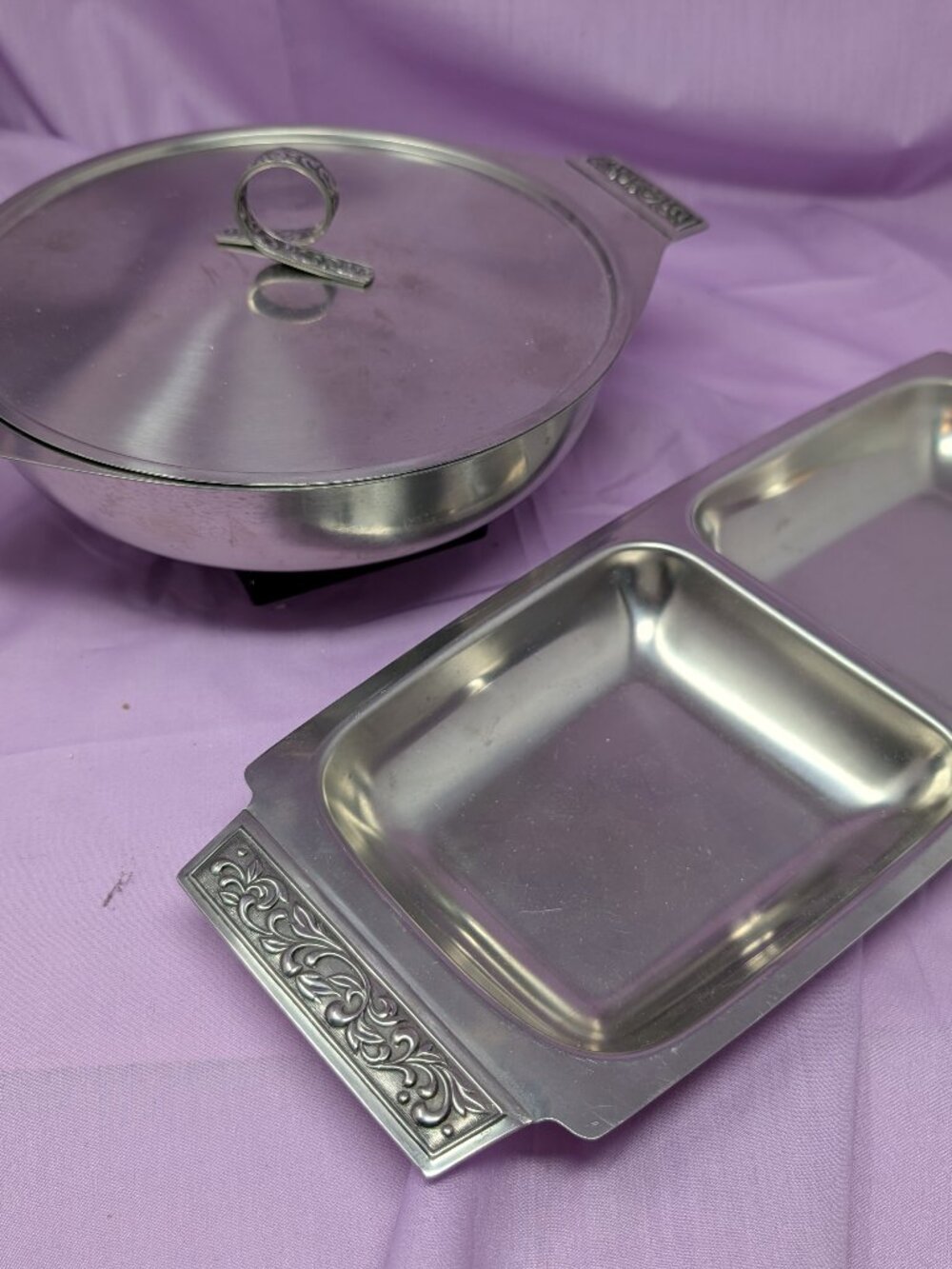 Richelieu Stainless Steel Casserole Dish with Lid and matching Celery Dish
